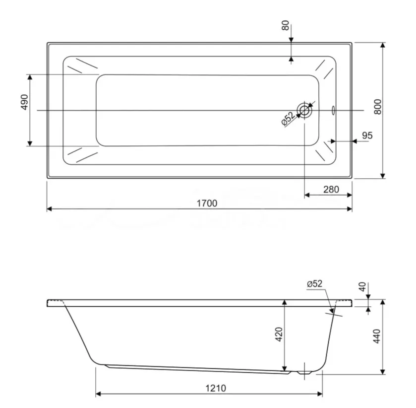 Акриловая ванна Cezares Plane Solo Mini 170-80-42-W37 без опоры 170x80 см, пристенная, белая Sancos — официальный сайт