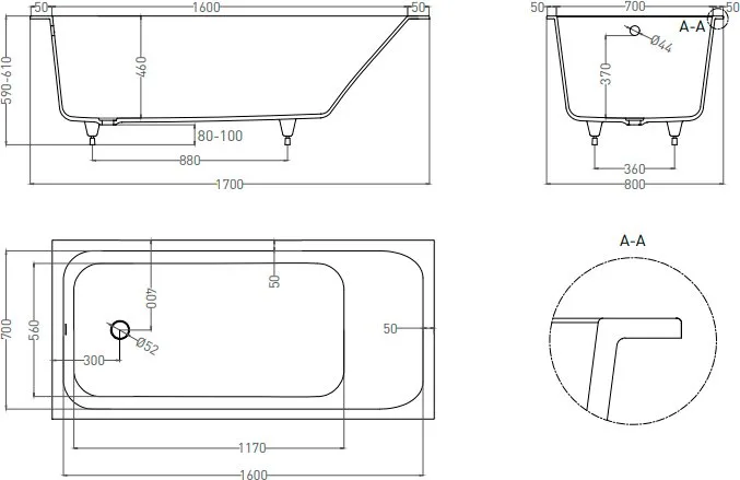 Ванна из искусственного камня Salini Orlanda S-Stone 170x80 см, встраиваемая, матовая белая, на ножк Sancos — официальный сайт