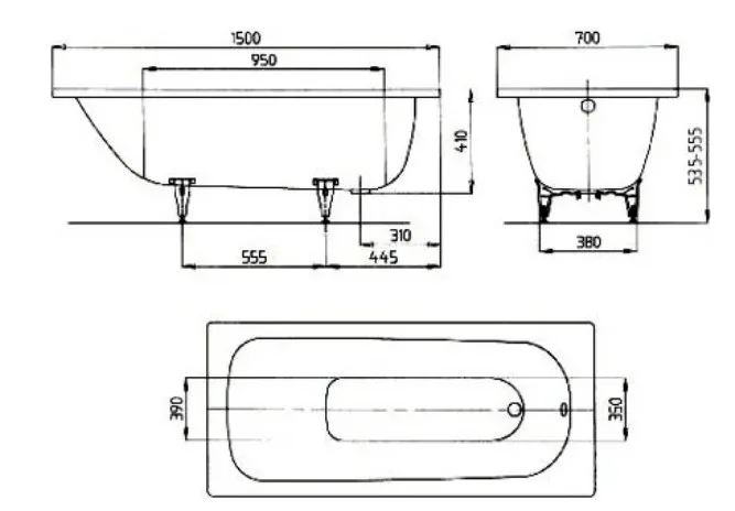 Стальная ванна Kaldewei Advantage Saniform Plus 361-1 111600013001 без опоры 150x70 см, пристенная,  Sancos — официальный сайт