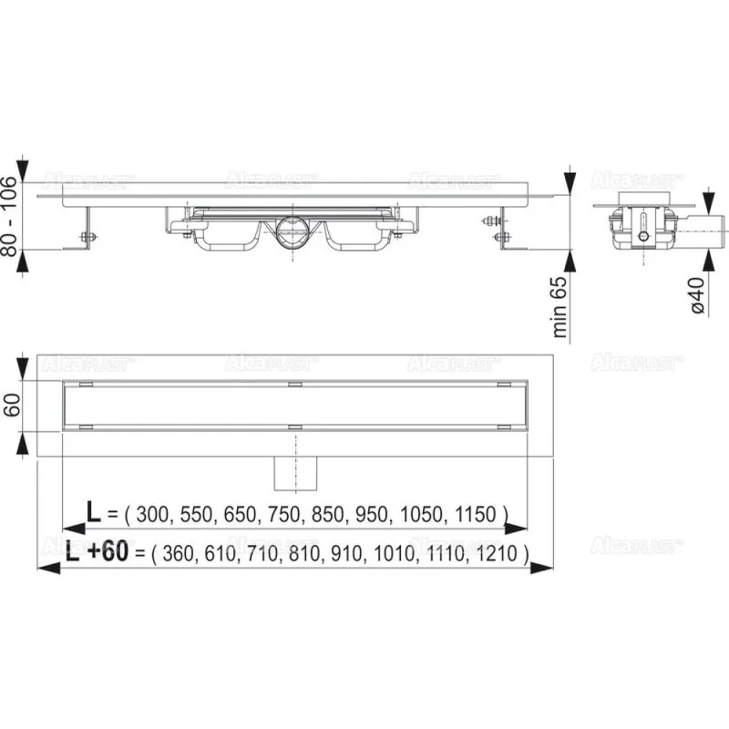 Душевой трап (лоток) AlcaPlast APZ106-850 Professional Low 850 мм, для цельной решетки Sancos — официальный сайт