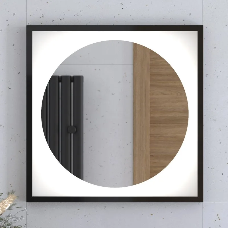 Зеркало Defesto Eclipse DF2221 60х60 черная рама, с LED-подсветкой