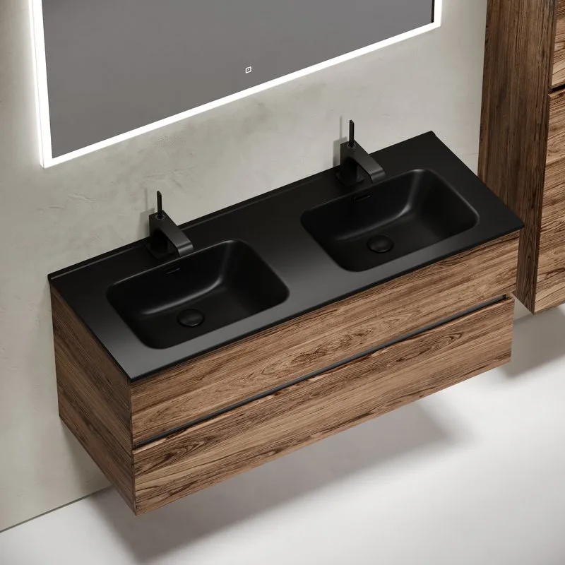 Тумба с раковиной Sancos Urban 120 двойная черная раковина CN7004MB, дуб чарльстон Sancos — официальный сайт