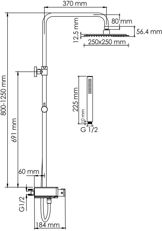 Душевая стойка Wasserkraft Abens 2000 A114.255.217.CB Thermo, с термостатом, черная Sancos — официальный сайт