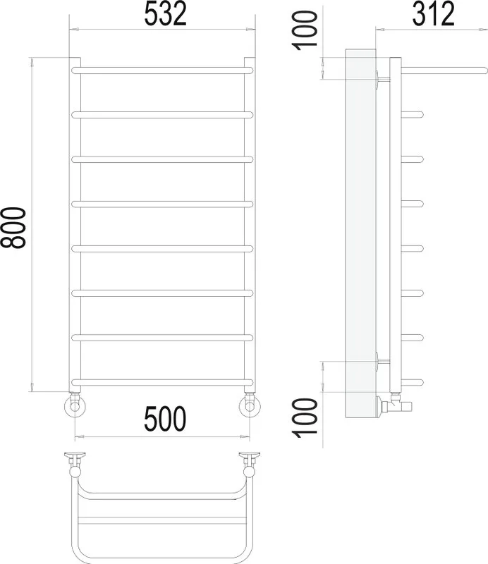 Полотенцесушитель водяной Terminus Полка П8, 500x800 с полкой Sancos — официальный сайт