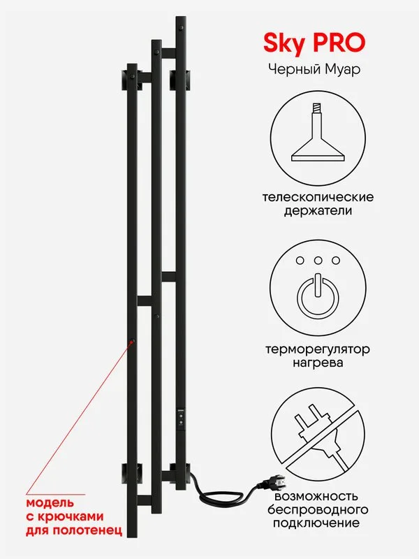 Полотенцесушитель электрический Indigo Sky PRO LSKPRE150-17BRRt черный муар Sancos — официальный сайт