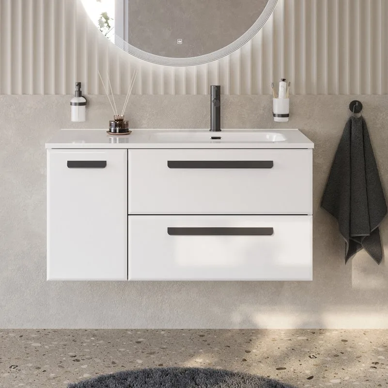 Тумба под раковину без столешницы Cezares Eco Cer-N 100 R 2 ящика, 1 дверца, bianco lucido, ручки ма Sancos — официальный сайт