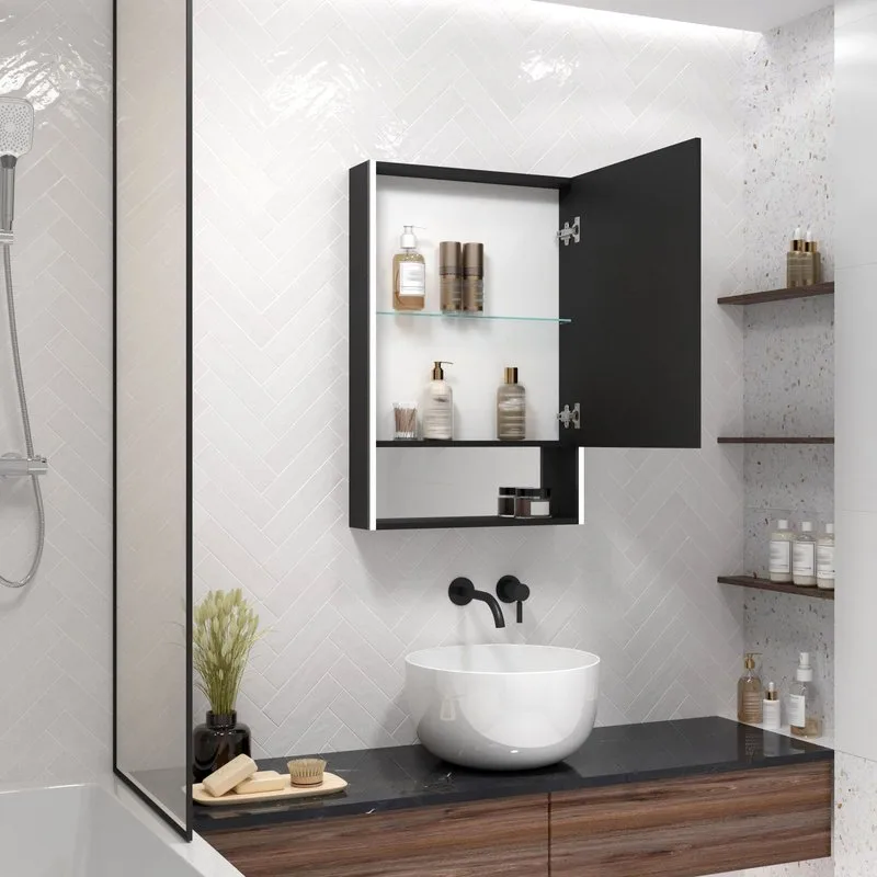 Зеркало-шкаф Art&Max Foggia Nero 50х80 R черное, с подсветкой Sancos — официальный сайт