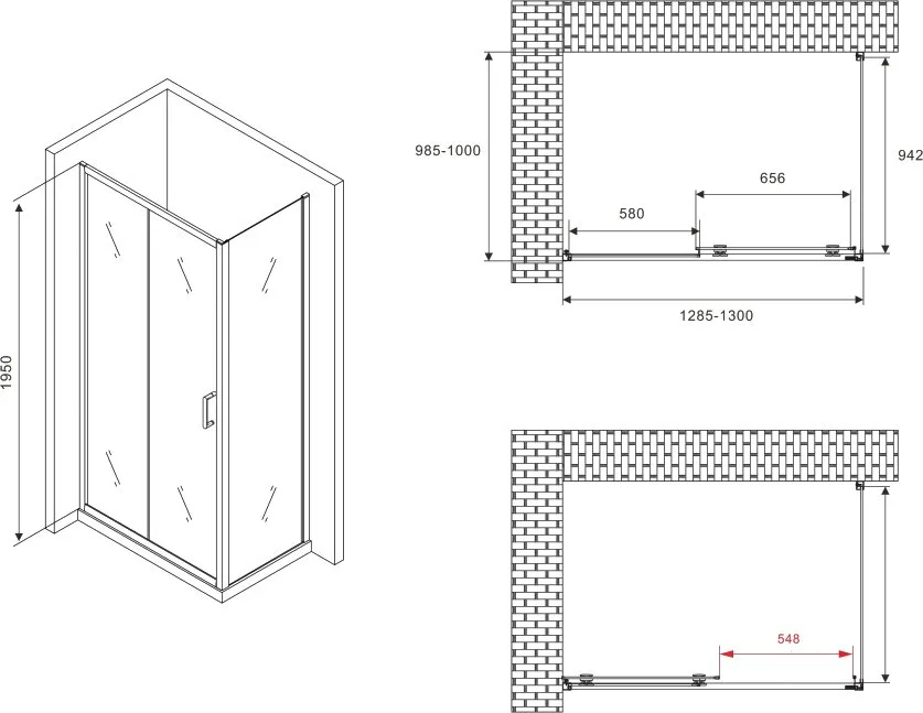 Душевой уголок Abber Schwarzer Diamant AG30130BH-S100B 130х100, профиль черный, стекло прозрачное Sancos — официальный сайт