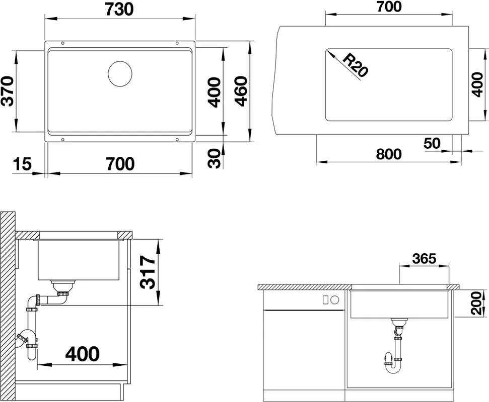 Мойка кухонная Blanco Etagon 700-U антрацит Sancos — официальный сайт