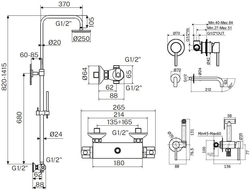 Комплект для ванной Plumberia Selection Ixo KITZXO6302NO210 С ВНУТРЕННЕЙ ЧАСТЬЮ, черный матовый Sancos — официальный сайт