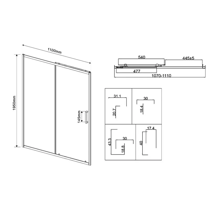 Душевая дверь в нишу Vincea City VDS-5CT110CLGM 110 см, профиль вороненая сталь, стекло прозрачное Sancos — официальный сайт
