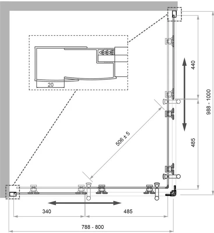 Душевой уголок BelBagno Uno 195 AH 2 100/80 P Cr стекло текстурное Sancos — официальный сайт