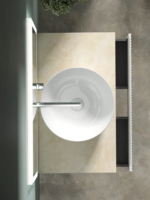 Тумба с раковиной Sancos Snob R 80 см, bianco, столешница бежевая, раковина CN5024 Sancos — официальный сайт