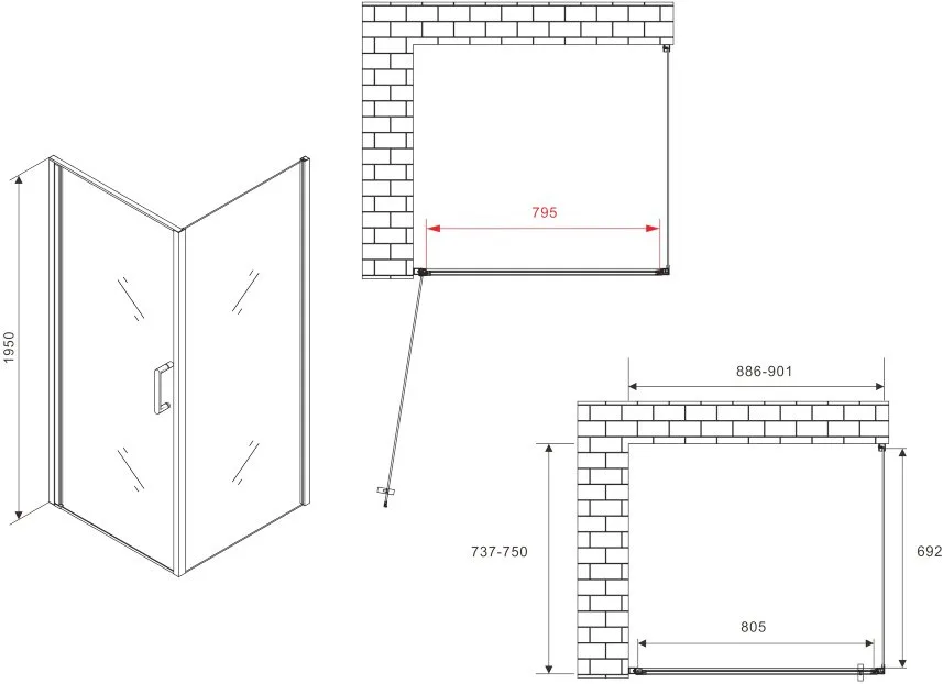 Душевой уголок Abber Sonnenstrand AG04090B-S75B 90x75, профиль черный, стекло прозрачное Sancos — официальный сайт