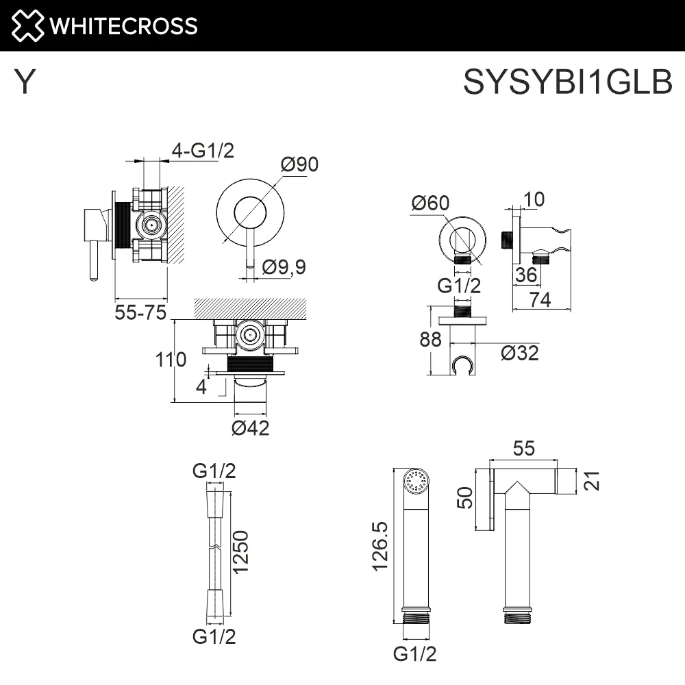 Гигиенический душ WHITECROSS Y SYSYBI1GLB, брашированное золото Sancos — официальный сайт