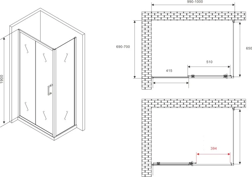 Душевой уголок Abber Schwarzer Diamant AG30100B5-S70B5 100x70, профиль черный, стекло прозрачное Sancos — официальный сайт