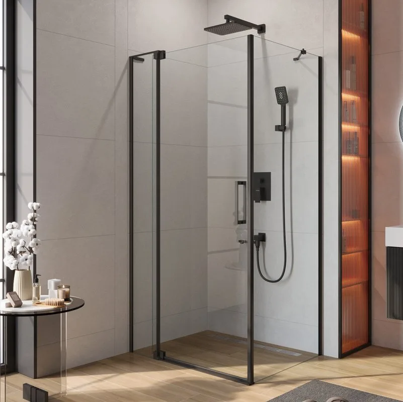 Душевой уголок Cezares Slider AH 1 80-100/110 C Nero профиль черный, стекло прозрачное Sancos — официальный сайт