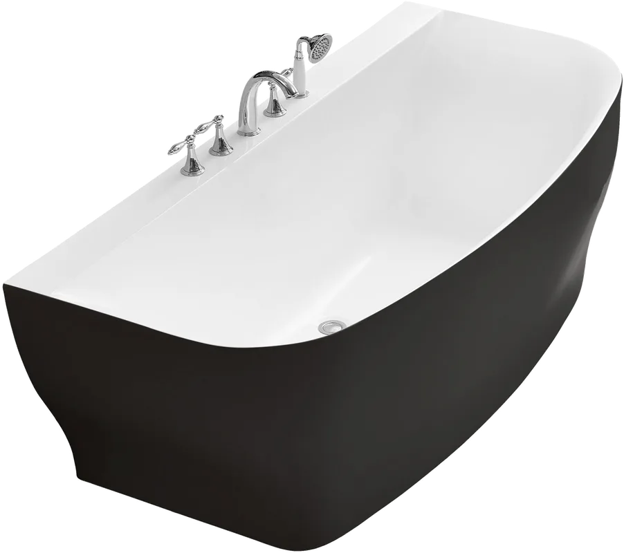 Акриловая ванна BelBagno BB74-NERO-W0 165x80 см, пристенная, черно-белая, на ножках Sancos — официальный сайт