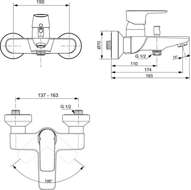 Смеситель для ванны с душем Ideal Standard Connect Air A7033AA Sancos — официальный сайт