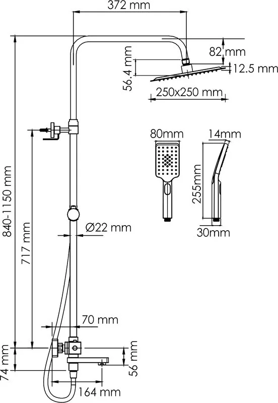 Душевая стойка Wasserkraft Abens 2000 A299.255.130.BM Thermo, с термостатом, черная Sancos — официальный сайт