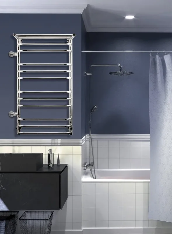 Полотенцесушитель водяной Indigo Brace LBCW100-50PL-б/п-60, с полкой, серебристый Sancos — официальный сайт