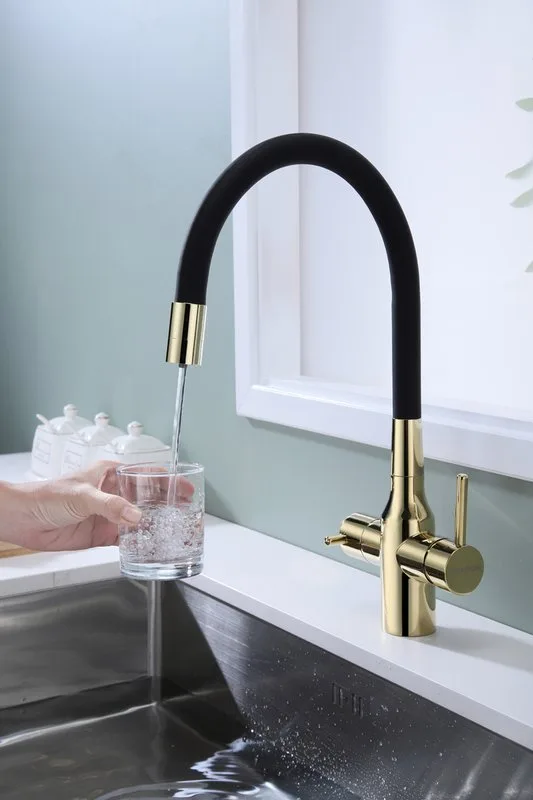 Смеситель для кухни Paulmark Salix 213419-G, золото, черный, с гибким изливом Sancos — официальный сайт