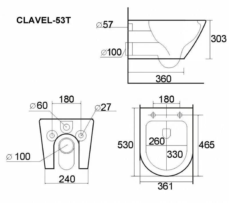 Подвесной унитаз Esbano Clavel-53T ESUPCLAV53TW белый глянец безободковый, смыв Торнадо, с сиденьем  Sancos — официальный сайт