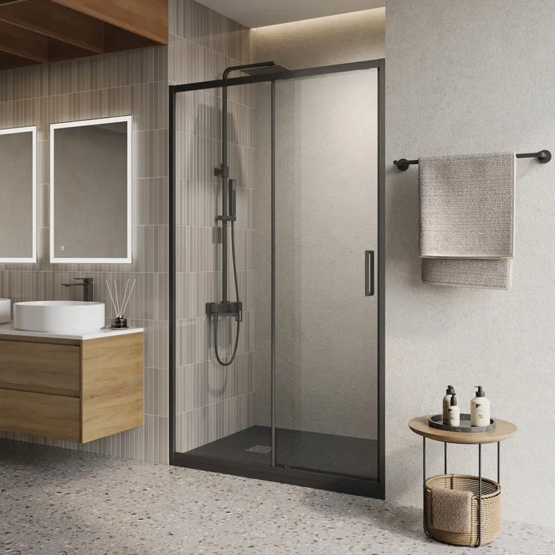 Душевая дверь в нишу BelBagno Luce BF-1-120-C-NERO профиль матовый черный, стекло прозрачное Sancos — официальный сайт