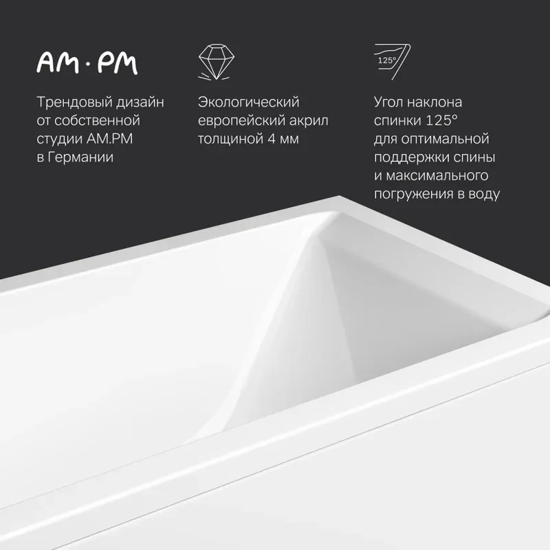 Акриловая ванна AM.PM Gem W93A-180-070W-A без опоры 180x70 см, пристенная, белая Sancos — официальный сайт