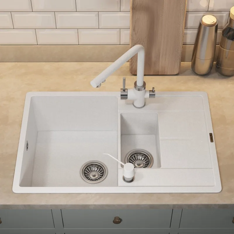 Кухонная мойка кварцевая Uperwood Quartz UPD-05-01, прямоугольная двухсекционная, белая Sancos — официальный сайт