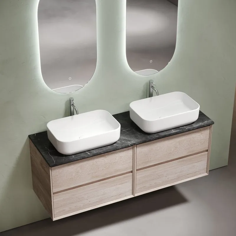 Столешница в ванную под раковину, из керамогранита Sancos Black Sky 140х46 c отверстием под смесител Sancos — официальный сайт