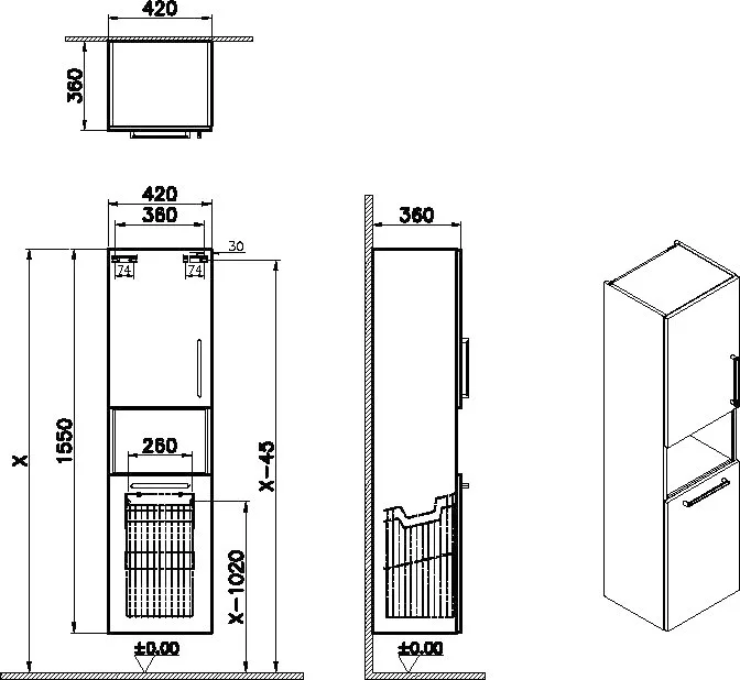 Шкаф-пенал для ванной VitrA Root Flat 40 L, с бельевой корзиной, белый глянец Sancos — официальный сайт