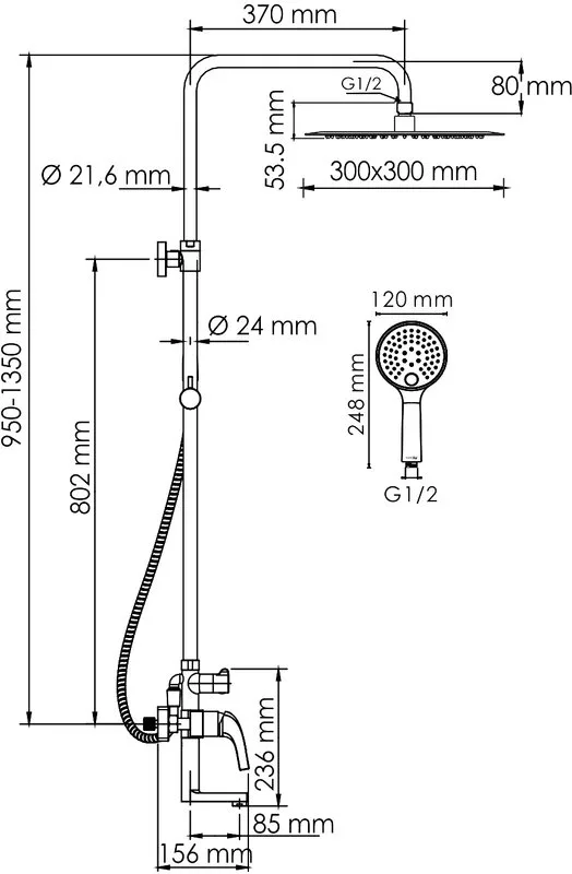 Душевая стойка Wasserkraft Sauer A171.261.207.PG, золото Sancos — официальный сайт