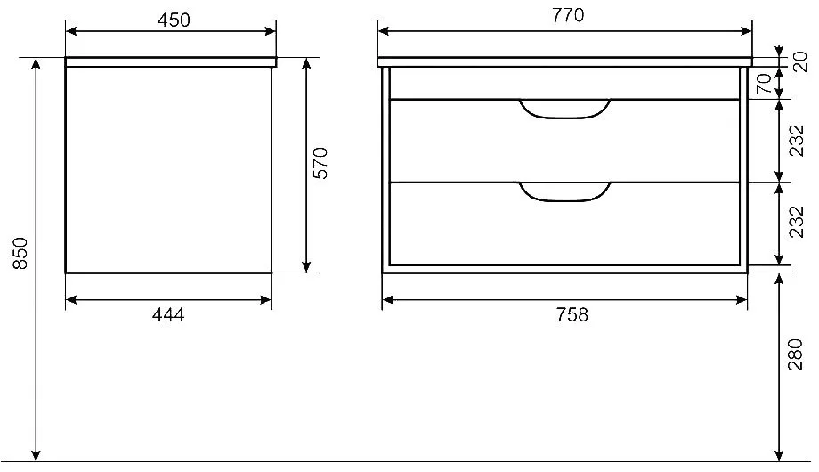Тумба под раковину без столешницы Uperwood Modul 80 подвесная, 2 ящика, матовая белая Sancos — официальный сайт