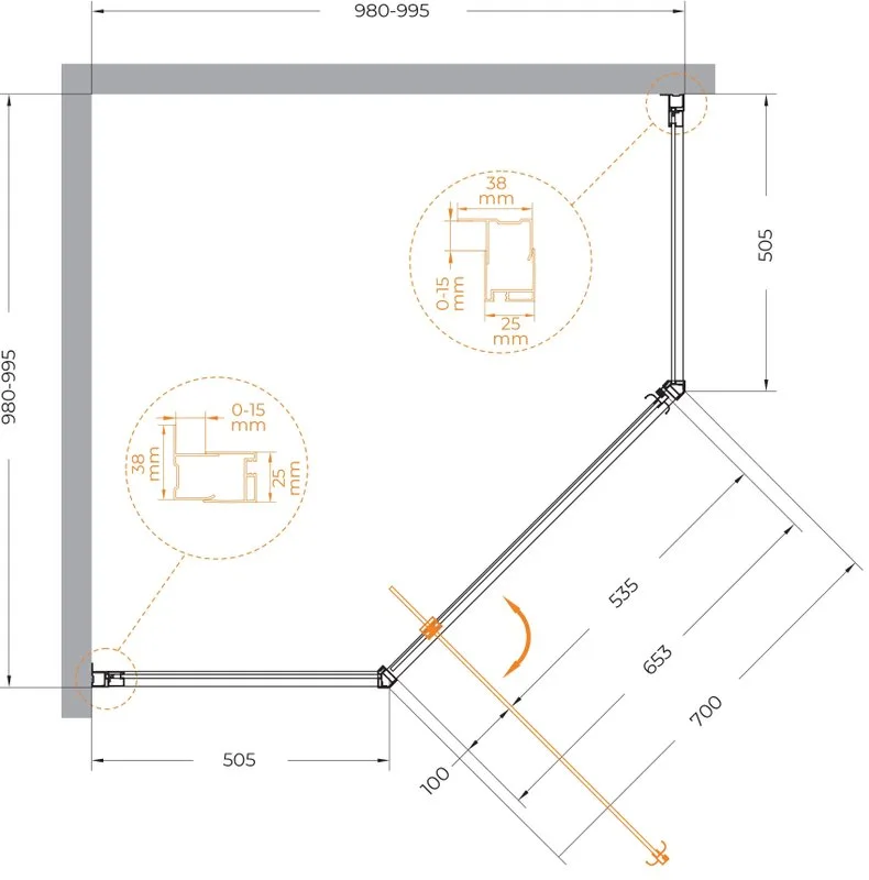 Душевой уголок Cezares Eco O P 1 100x100, профиль хром, стекло прозрачное Sancos — официальный сайт