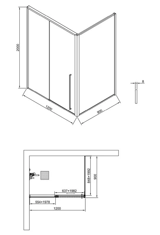 Душевой уголок Timo TDSS-120/03C-8R + TSS-900/03C-8 120x90 см, профиль черный, стекло прозрачное Sancos — официальный сайт