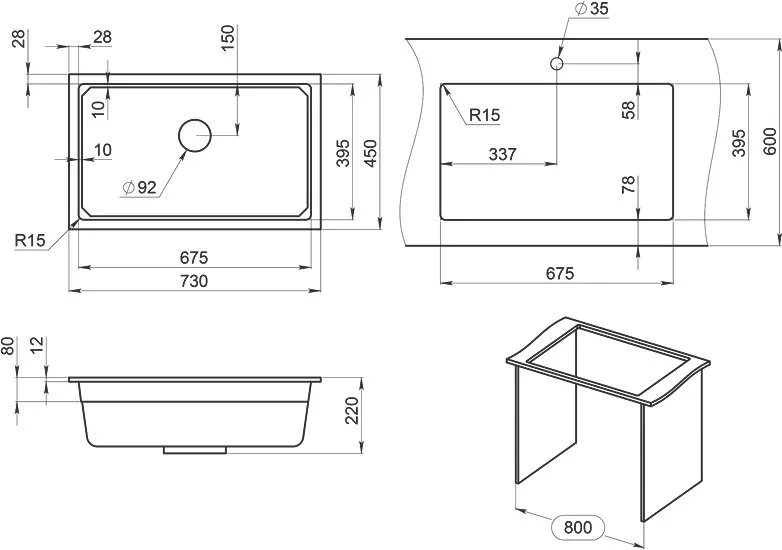 Мойка кухонная Granula Kitchen Space 7303U, черный Sancos — официальный сайт