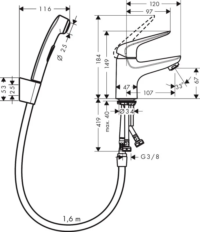 Смеситель для раковины Hansgrohe Novus 71144000 с гигиеническим душем, хром Sancos — официальный сайт