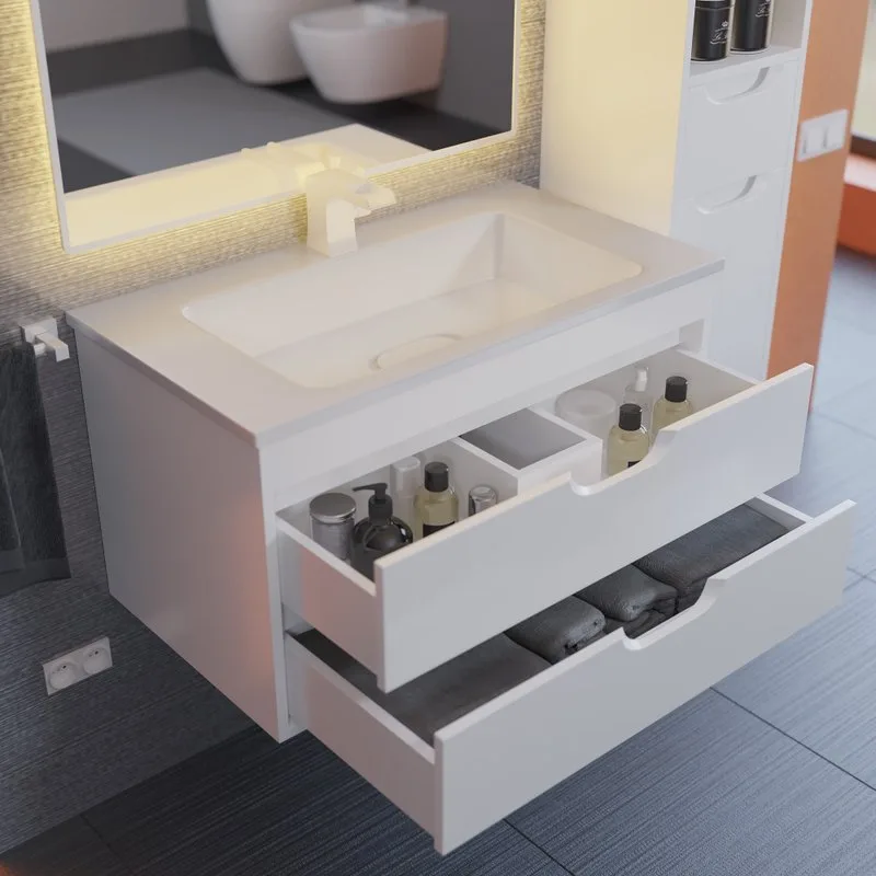 Тумба под раковину без столешницы Uperwood Modul 80 подвесная, 2 ящика, матовая белая Sancos — официальный сайт
