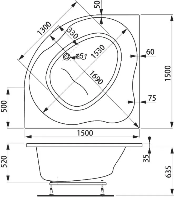 Акриловая ванна Vagnerplast Plejada VPBA150PLE3X-04 без опоры 150x150 см, угловая, пристенная, белая Sancos — официальный сайт