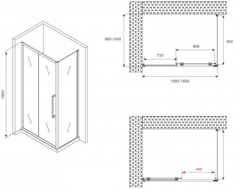 Душевой уголок Abber Schwarzer Diamant AG30160BH-S100B 160x100, профиль черный, стекло прозрачное Sancos — официальный сайт