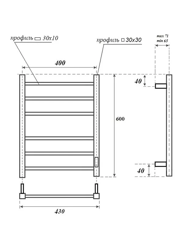 Полотенцесушитель электрический APEXTERMO Терра TR00164WM 60x45 см, подключение справа, слева, скрыт