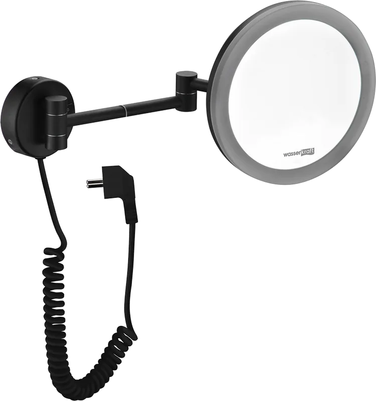 Косметическое зеркало Wasserkraft K-1004Black с подсветкой, двухстороннее, телескопическое, поворотн Sancos — официальный сайт
