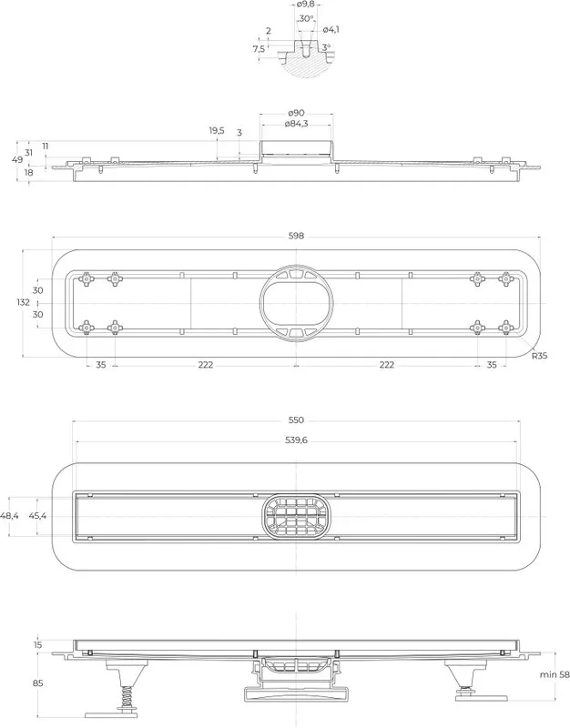 Душевой трап (лоток) BelBagno Luce BB-LD-LUCE-60-BIANCO 55 см, матовый белый Sancos — официальный сайт