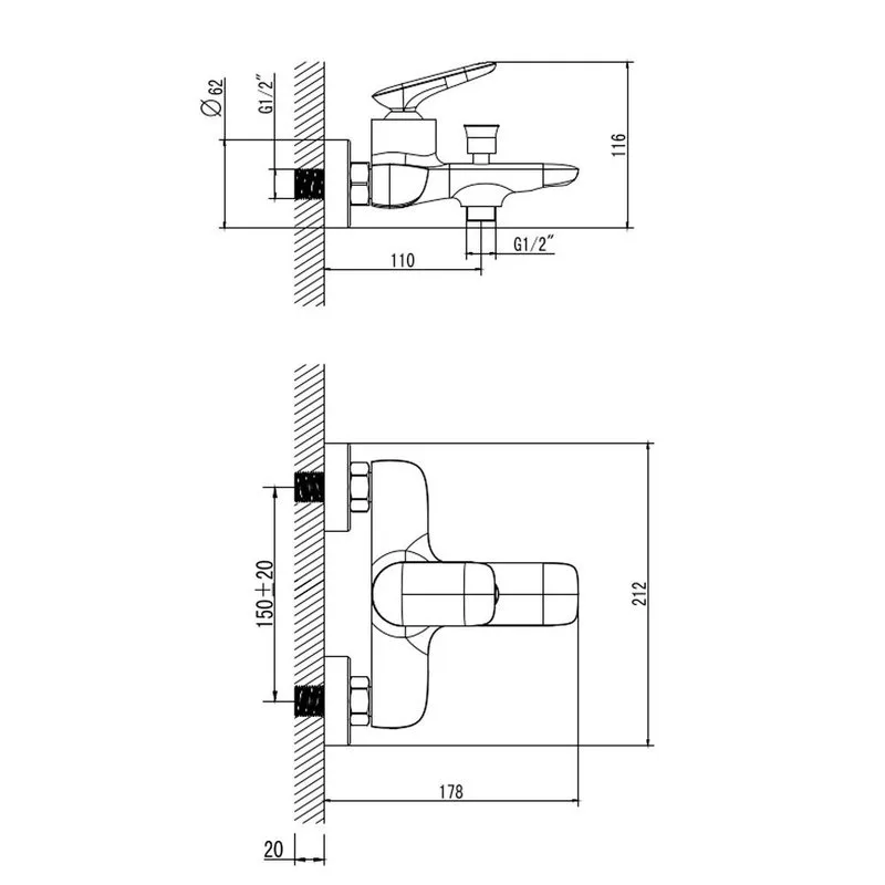 Смеситель для ванны с душевым гарнитуром, Черный матовый, AQUAme Como AQM6512MB Sancos — официальный сайт