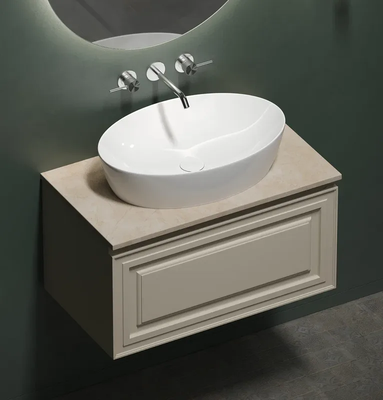 Тумба с раковиной Sancos Very 80 см, beige soft, столешница бежевая, раковина CN5018 Sancos — официальный сайт