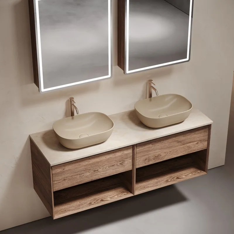 Тумба с раковиной Sancos Marmi 1.0 140 дуб чарльстон, столешница бежевая TT140A2X, раковина CN6009MC Sancos — официальный сайт