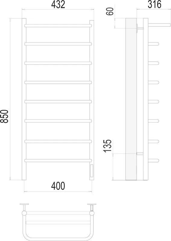 Полотенцесушитель электрический Terminus Полка П8 400*850 Sancos — официальный сайт