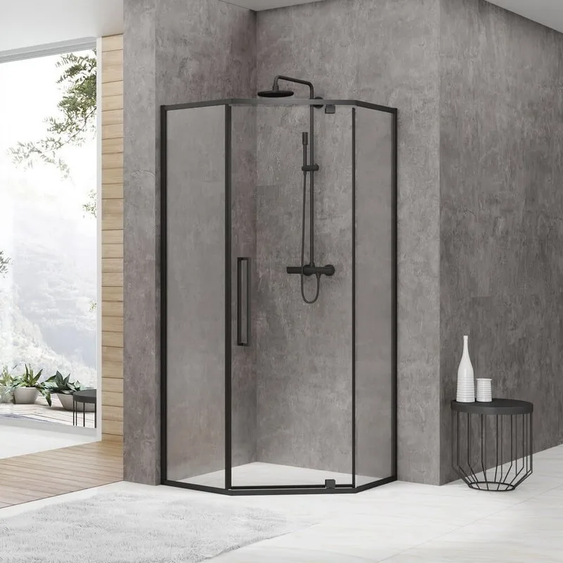 Душевой уголок Black&White Stellar Wind S875 Black 90х90, профиль черный, стекло прозрачное Sancos — официальный сайт
