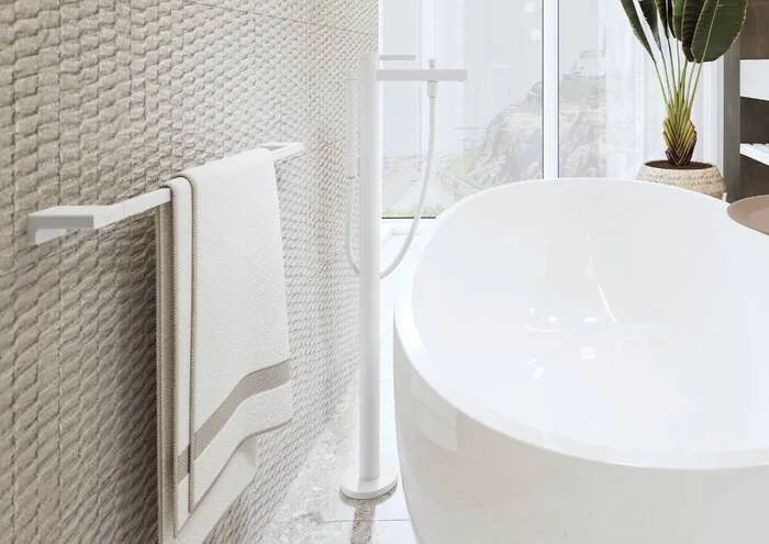 Напольный смеситель для ванны с душем Hansgrohe Finoris 76445700, матовый белый Sancos — официальный сайт
